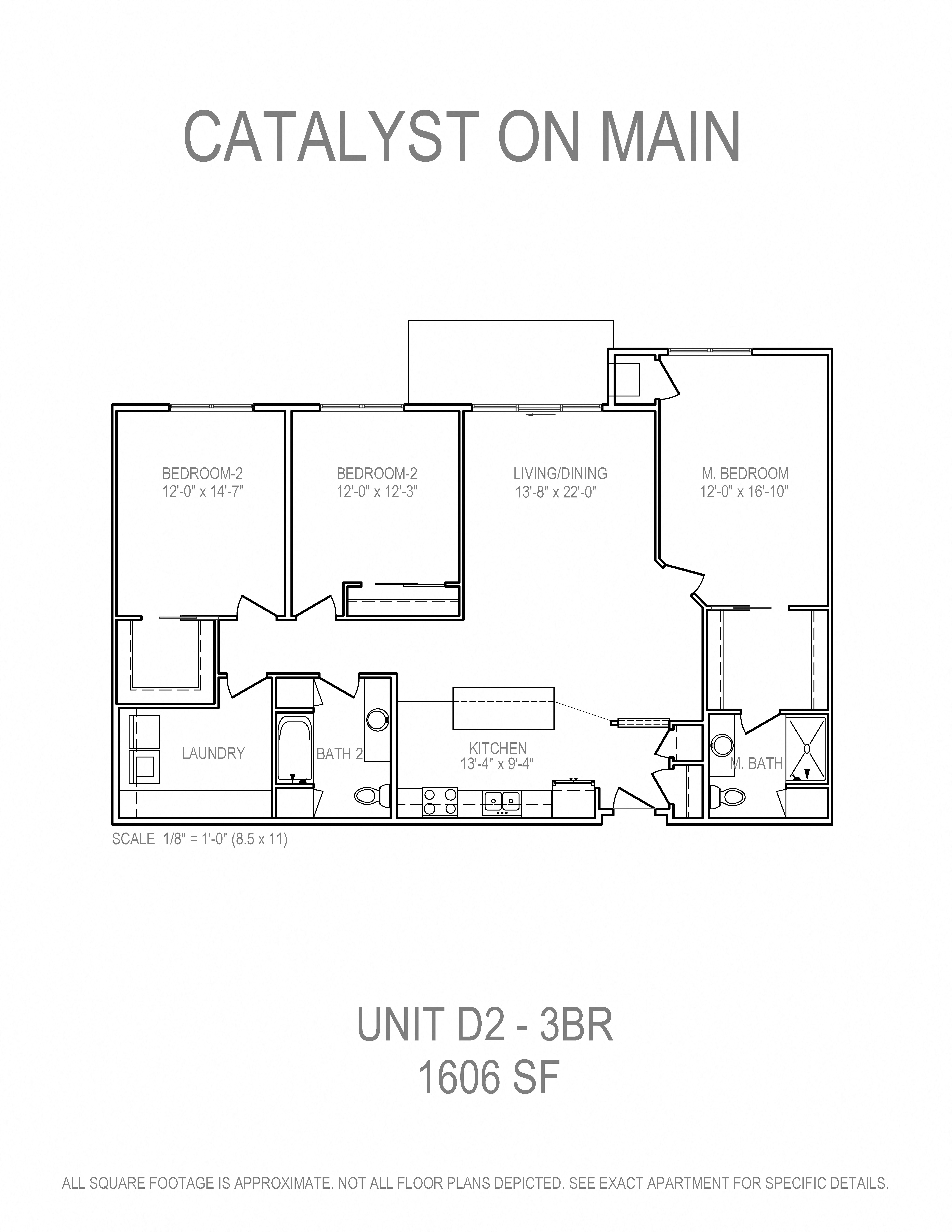 Floor plan for 3 beds, 2 baths, 1606 sqft